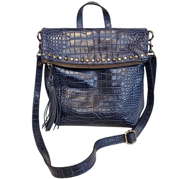 Patricia Nash Handbags - Patricia Nash Navy Croc Leather Luzille Backpack Crossbody Bag Studded Purse